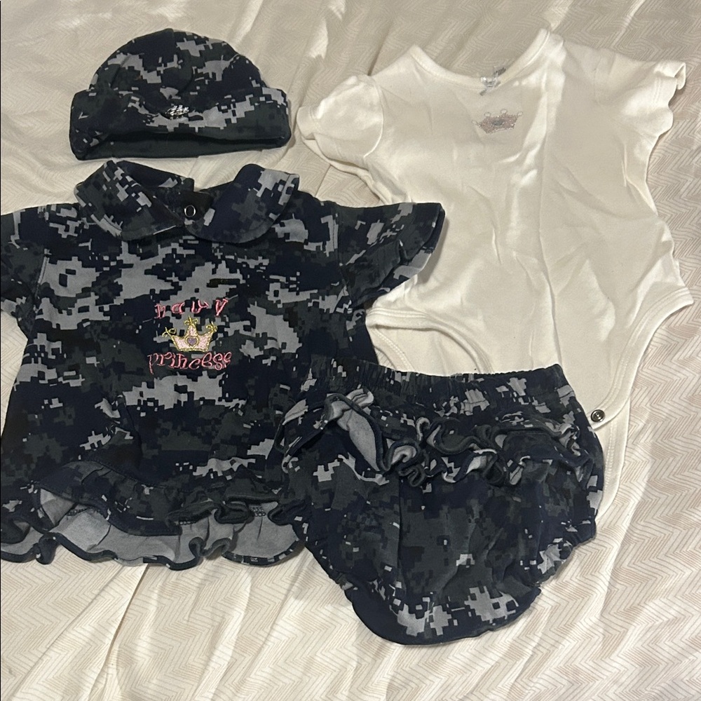Blue Camo Navy Princess Set - 3-6 months